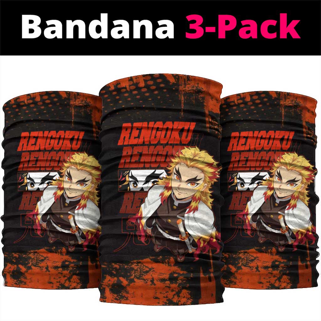 Kyojuro Rengoku Demon Slayer Black and Orange Grunge Design Neck Gaiter with Bold Eyes and Flame Hashira Artwork - The Mazicc