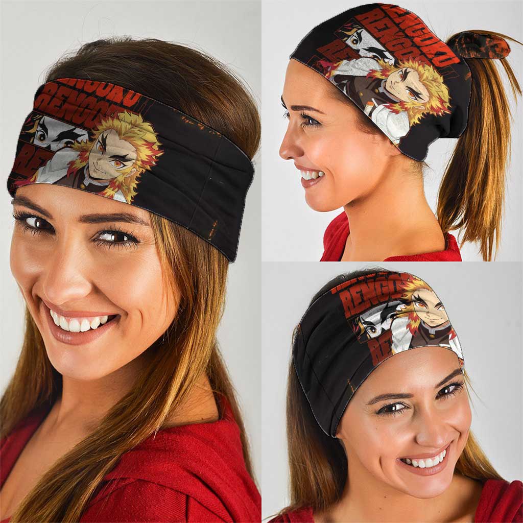 Kyojuro Rengoku Demon Slayer Black and Orange Grunge Design Neck Gaiter with Bold Eyes and Flame Hashira Artwork - The Mazicc