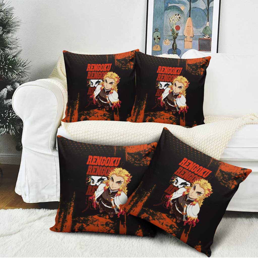 Kyojuro Rengoku Demon Slayer Black and Orange Grunge Design Pillow Cover with Bold Eyes and Flame Hashira Artwork - The Mazicc