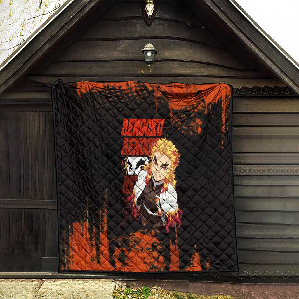 Kyojuro Rengoku Demon Slayer Black and Orange Grunge Design Quilt with Bold Eyes and Flame Hashira Artwork - The Mazicc