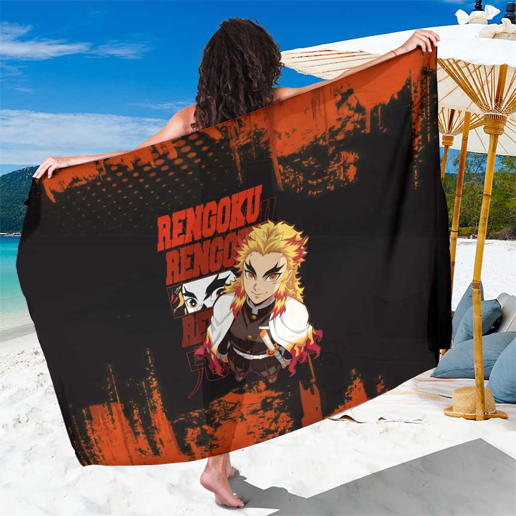 Kyojuro Rengoku Demon Slayer Black and Orange Grunge Design Sarong with Bold Eyes and Flame Hashira Artwork - The Mazicc