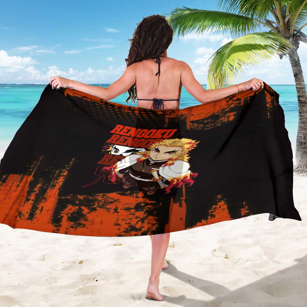 Kyojuro Rengoku Demon Slayer Black and Orange Grunge Design Sarong with Bold Eyes and Flame Hashira Artwork - The Mazicc