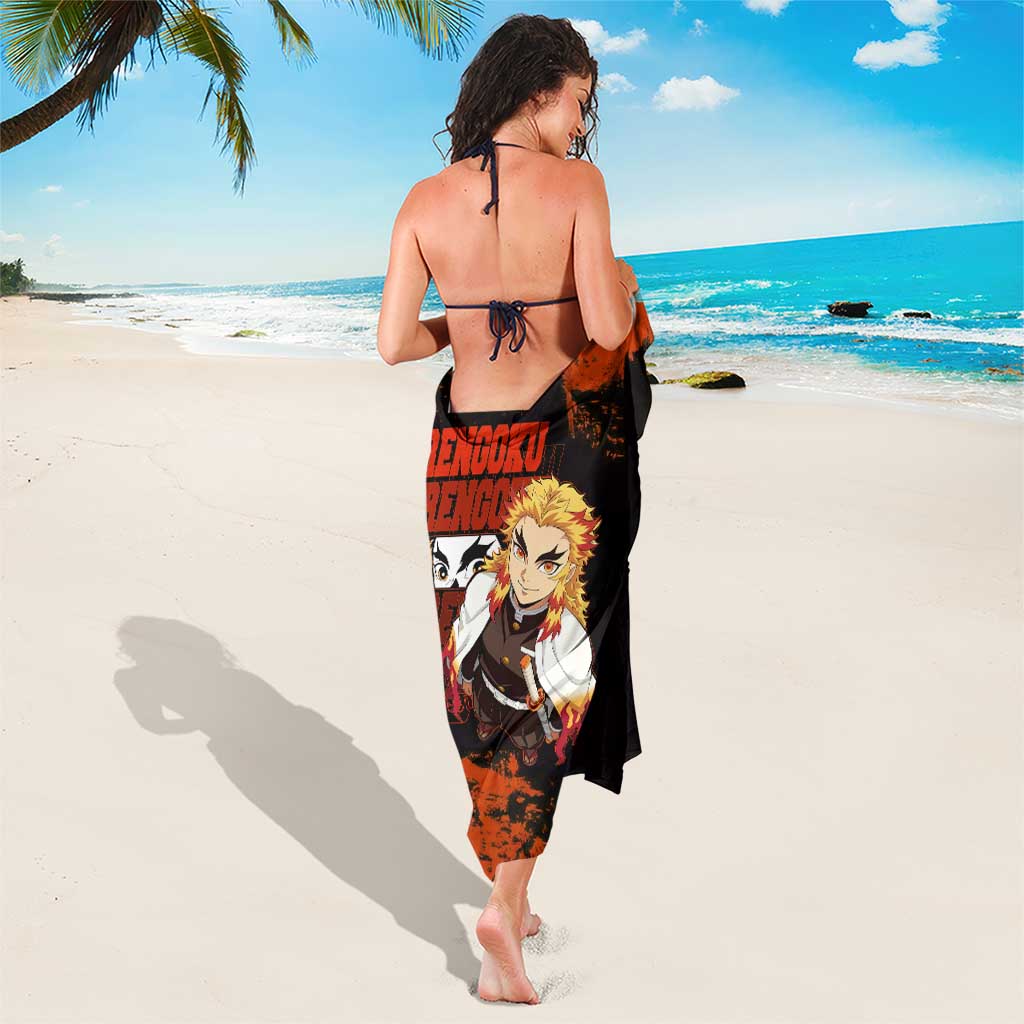 Kyojuro Rengoku Demon Slayer Black and Orange Grunge Design Sarong with Bold Eyes and Flame Hashira Artwork - The Mazicc