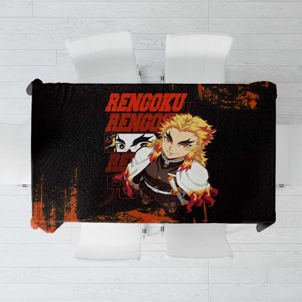 Kyojuro Rengoku Demon Slayer Black and Orange Grunge Design Tablecloth with Bold Eyes and Flame Hashira Artwork - The Mazicc