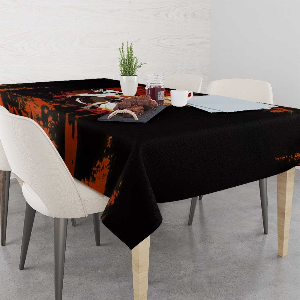 Kyojuro Rengoku Demon Slayer Black and Orange Grunge Design Tablecloth with Bold Eyes and Flame Hashira Artwork - The Mazicc