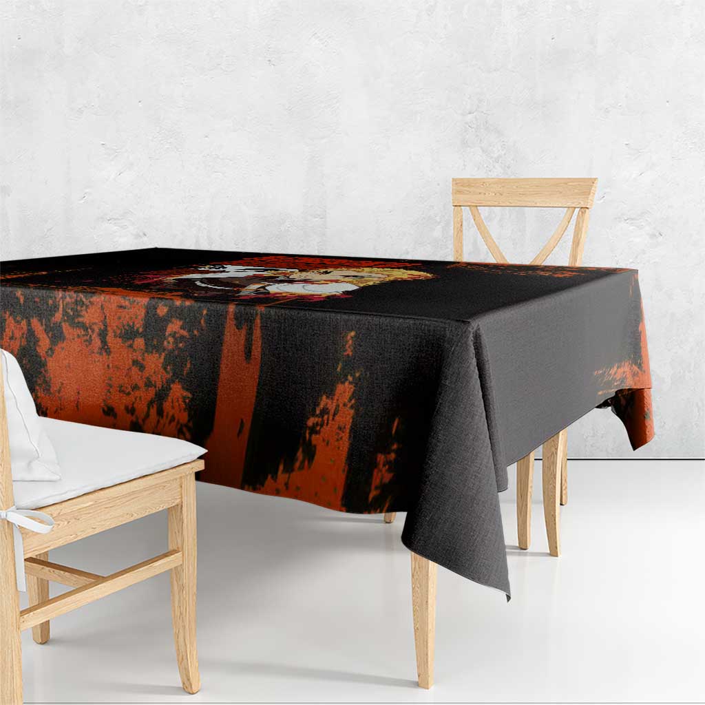 Kyojuro Rengoku Demon Slayer Black and Orange Grunge Design Tablecloth with Bold Eyes and Flame Hashira Artwork - The Mazicc