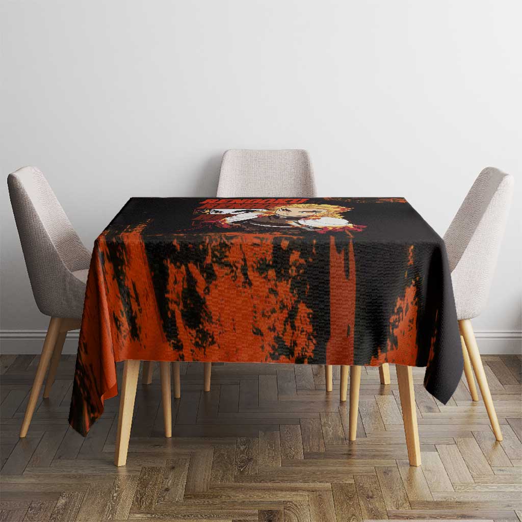 Kyojuro Rengoku Demon Slayer Black and Orange Grunge Design Tablecloth with Bold Eyes and Flame Hashira Artwork - The Mazicc