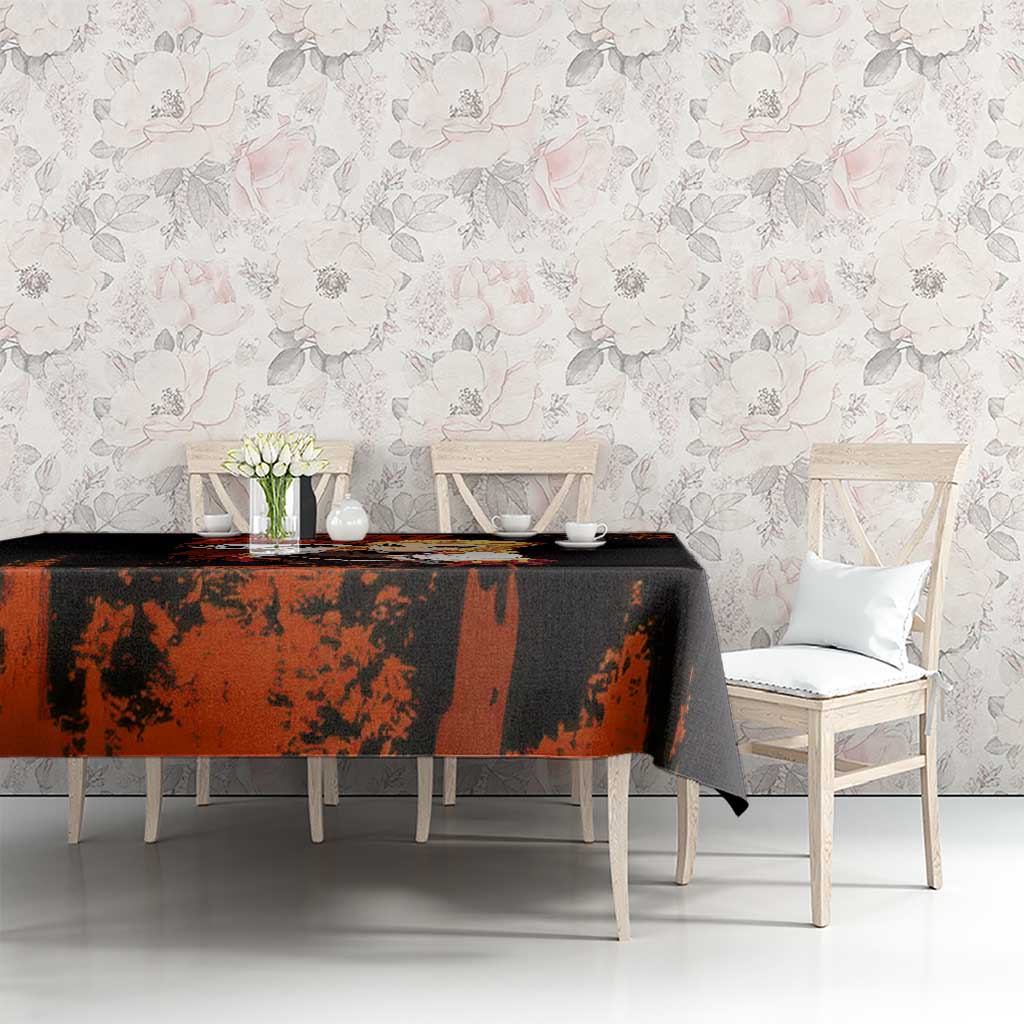 Kyojuro Rengoku Demon Slayer Black and Orange Grunge Design Tablecloth with Bold Eyes and Flame Hashira Artwork - The Mazicc