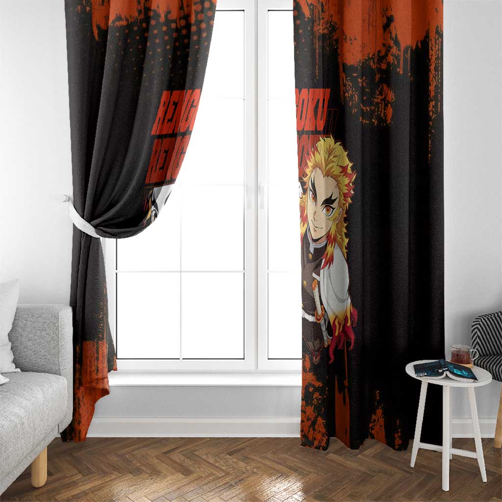 Kyojuro Rengoku Demon Slayer Black and Orange Grunge Design Window Curtain with Bold Eyes and Flame Hashira Artwork - The Mazicc