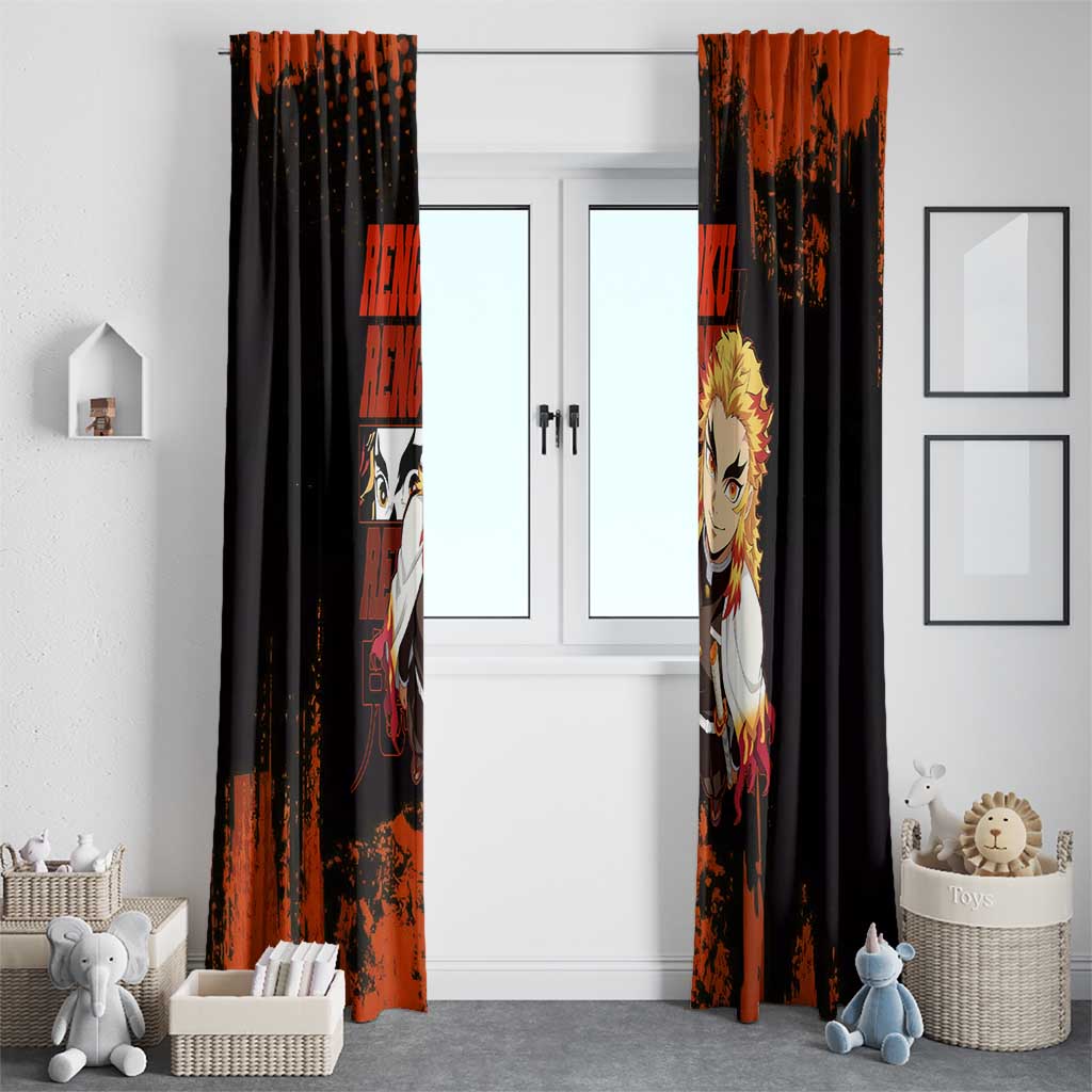 Kyojuro Rengoku Demon Slayer Black and Orange Grunge Design Window Curtain with Bold Eyes and Flame Hashira Artwork - The Mazicc