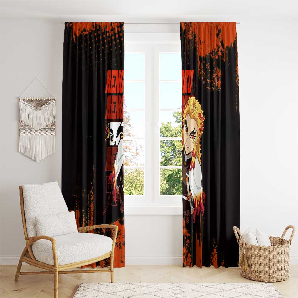 Kyojuro Rengoku Demon Slayer Black and Orange Grunge Design Window Curtain with Bold Eyes and Flame Hashira Artwork - The Mazicc