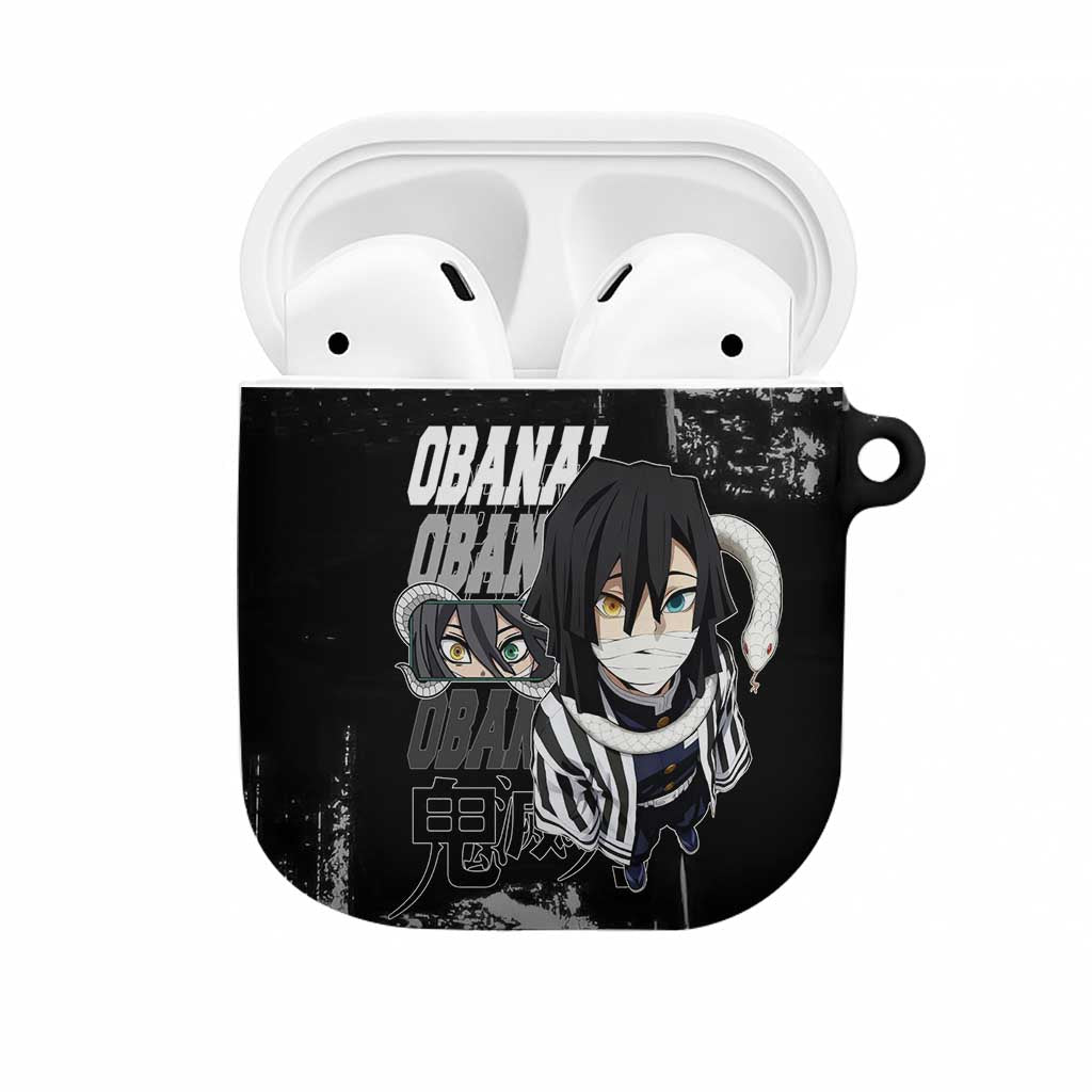 Obanai Iguro Demon Slayer Monochrome AirPods Case Design with Snake and Grunge Texture - The Mazicc