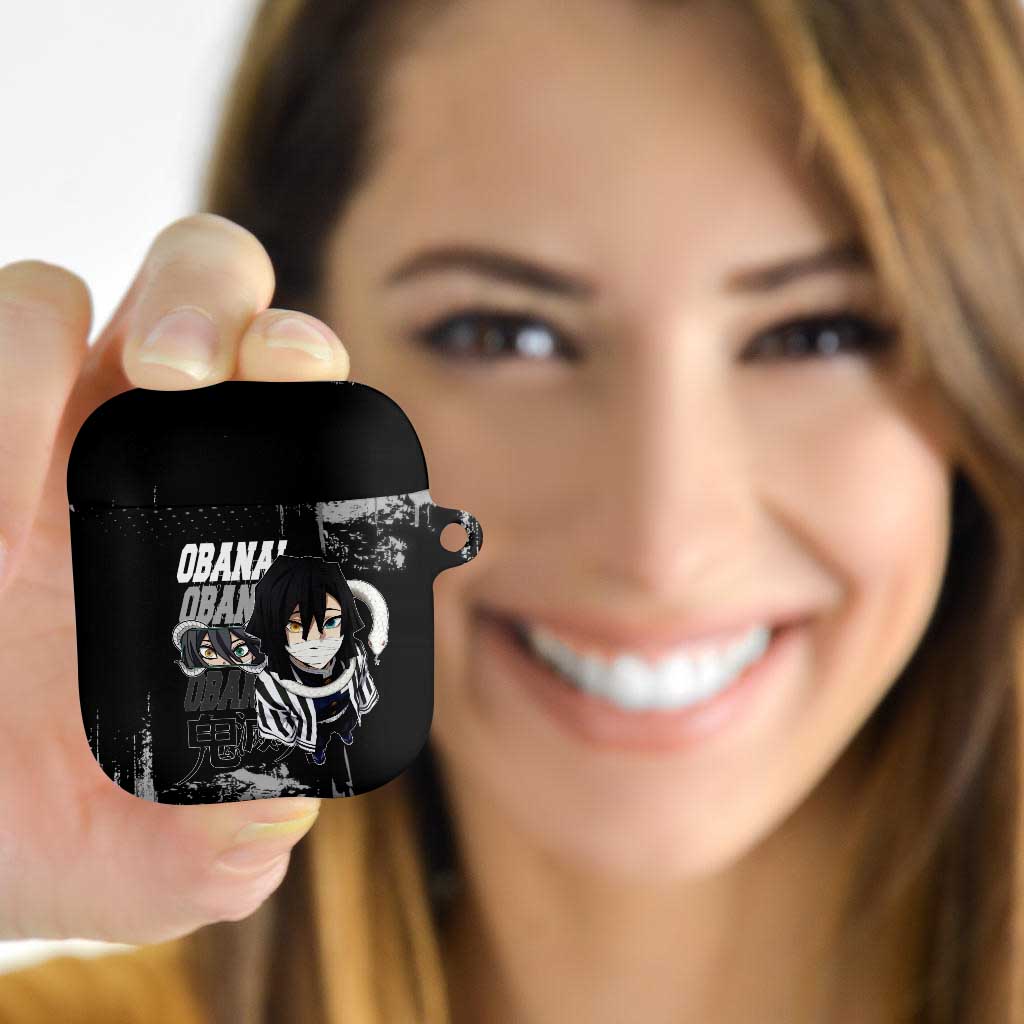 Obanai Iguro Demon Slayer Monochrome AirPods Case Design with Snake and Grunge Texture - The Mazicc