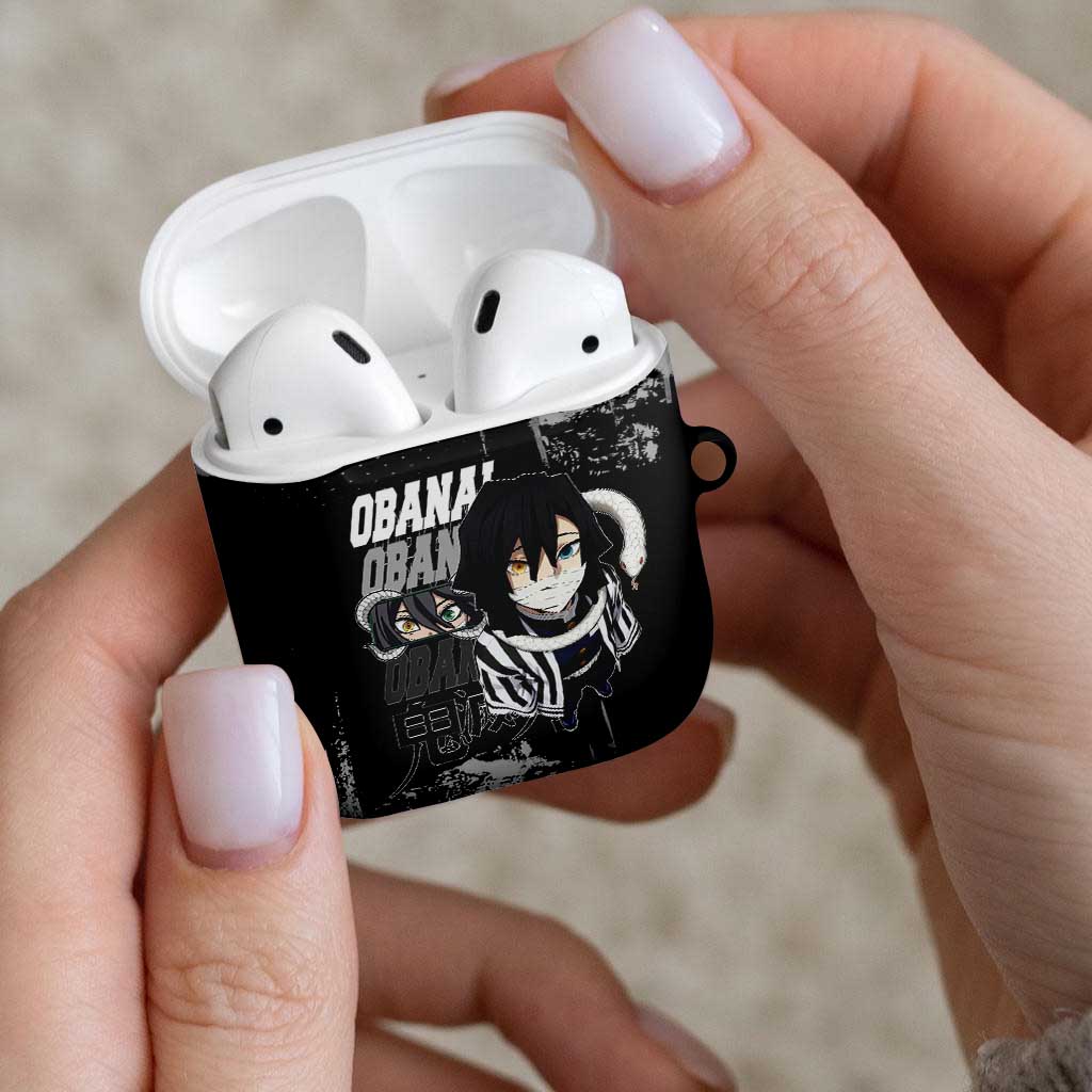 Obanai Iguro Demon Slayer Monochrome AirPods Case Design with Snake and Grunge Texture - The Mazicc