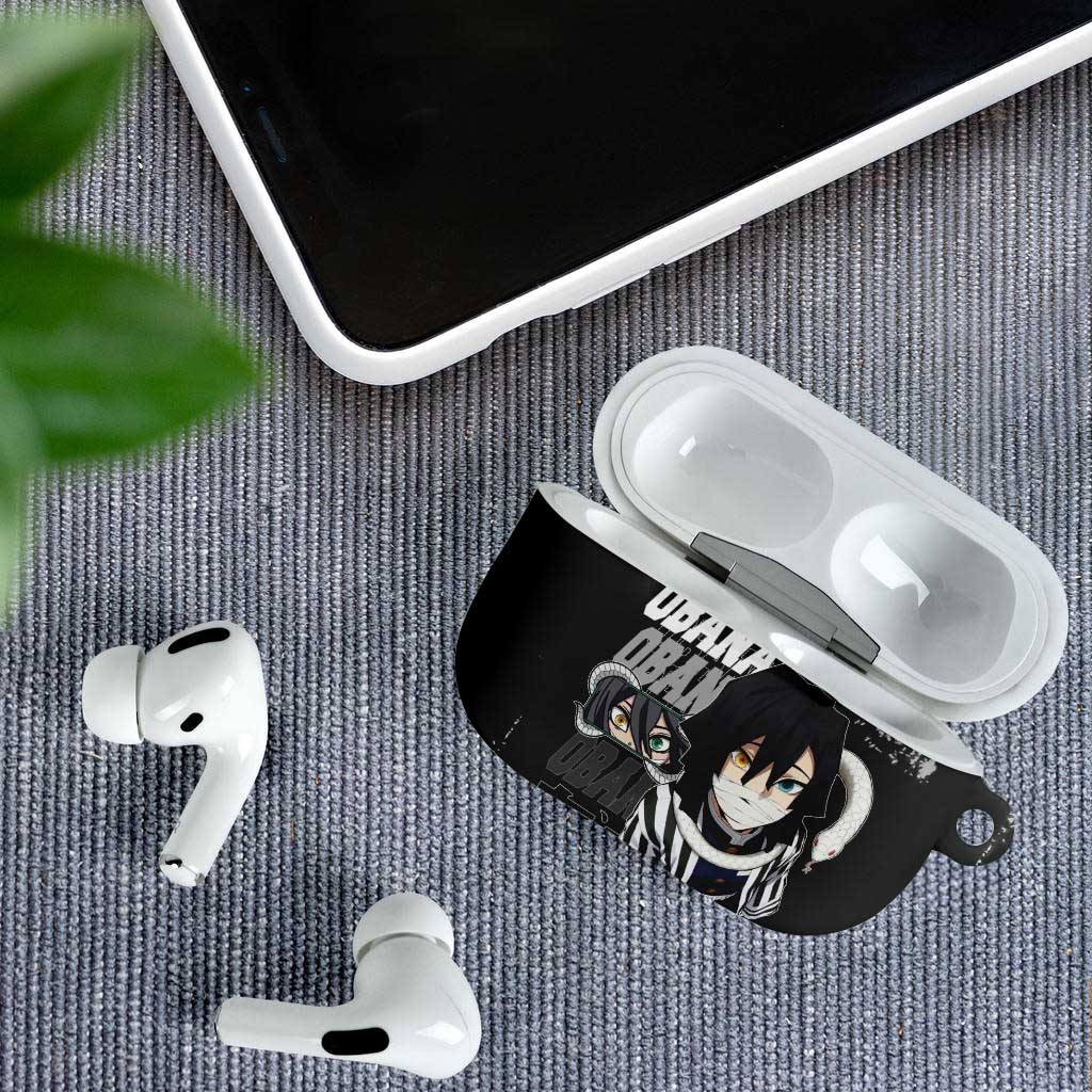 Obanai Iguro Demon Slayer Monochrome AirPods Case Design with Snake and Grunge Texture - The Mazicc
