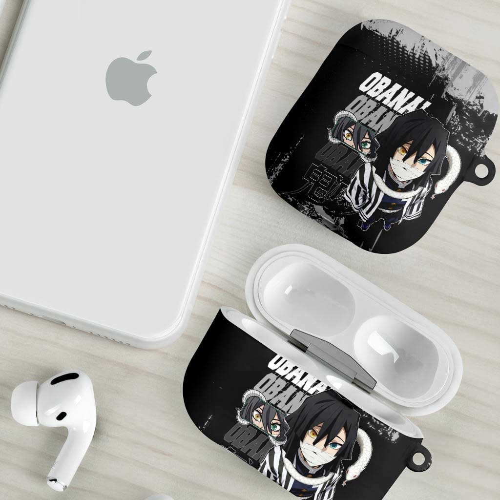 Obanai Iguro Demon Slayer Monochrome AirPods Case Design with Snake and Grunge Texture - The Mazicc