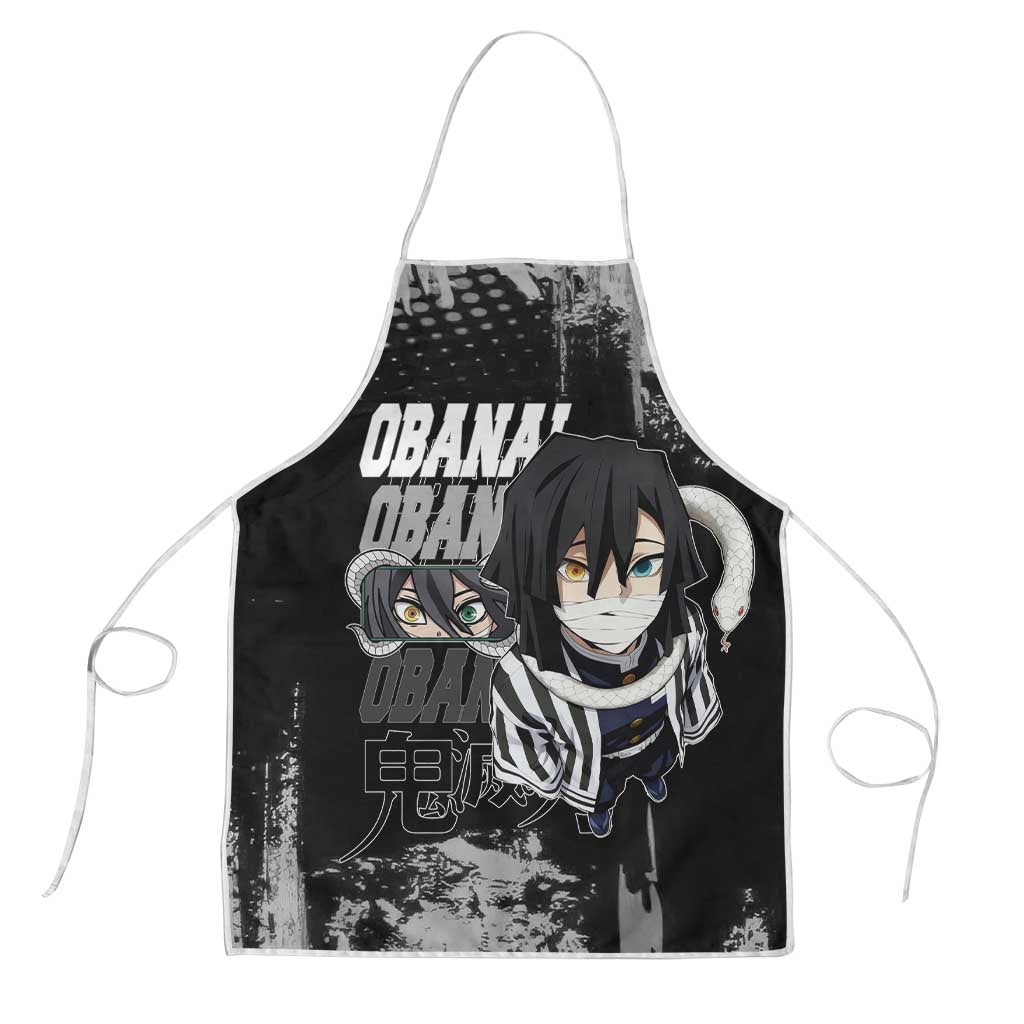 Obanai Iguro Demon Slayer Monochrome Apron Design with Snake and Grunge Texture - The Mazicc