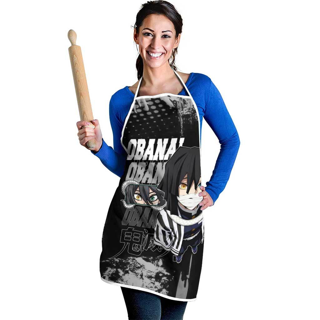 Obanai Iguro Demon Slayer Monochrome Apron Design with Snake and Grunge Texture - The Mazicc