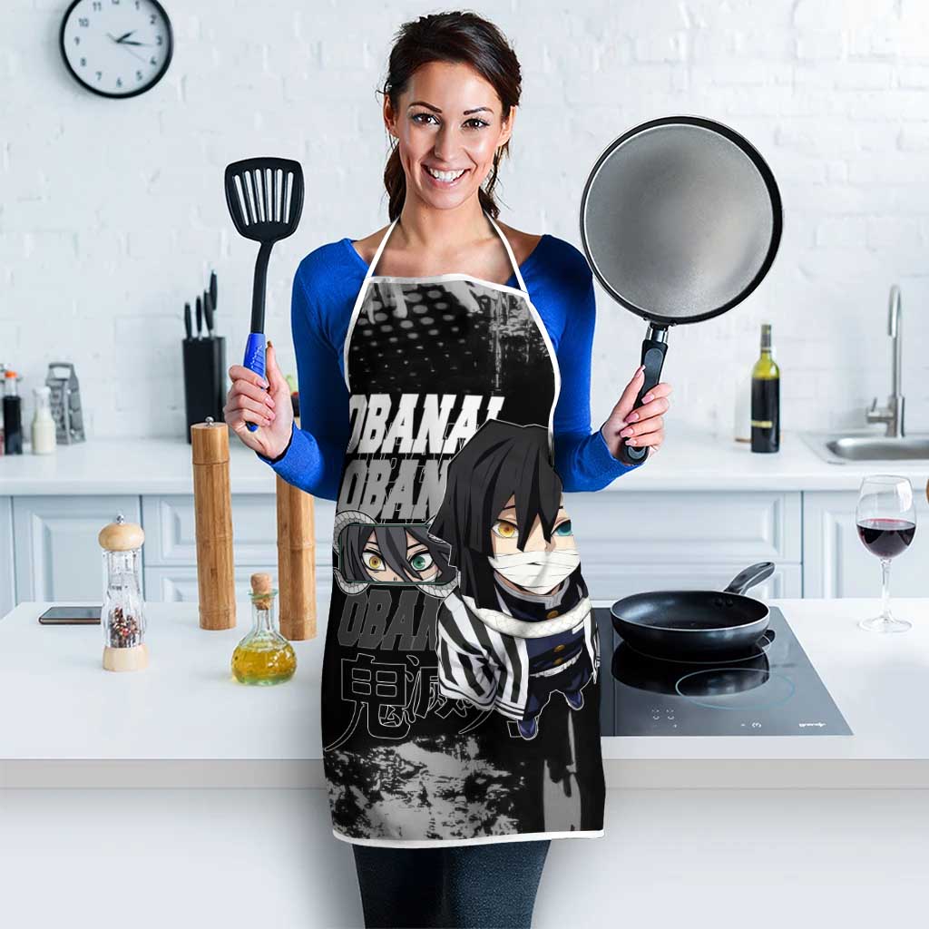Obanai Iguro Demon Slayer Monochrome Apron Design with Snake and Grunge Texture - The Mazicc