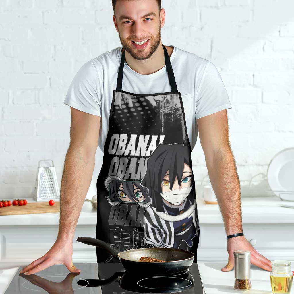 Obanai Iguro Demon Slayer Monochrome Apron Design with Snake and Grunge Texture - The Mazicc