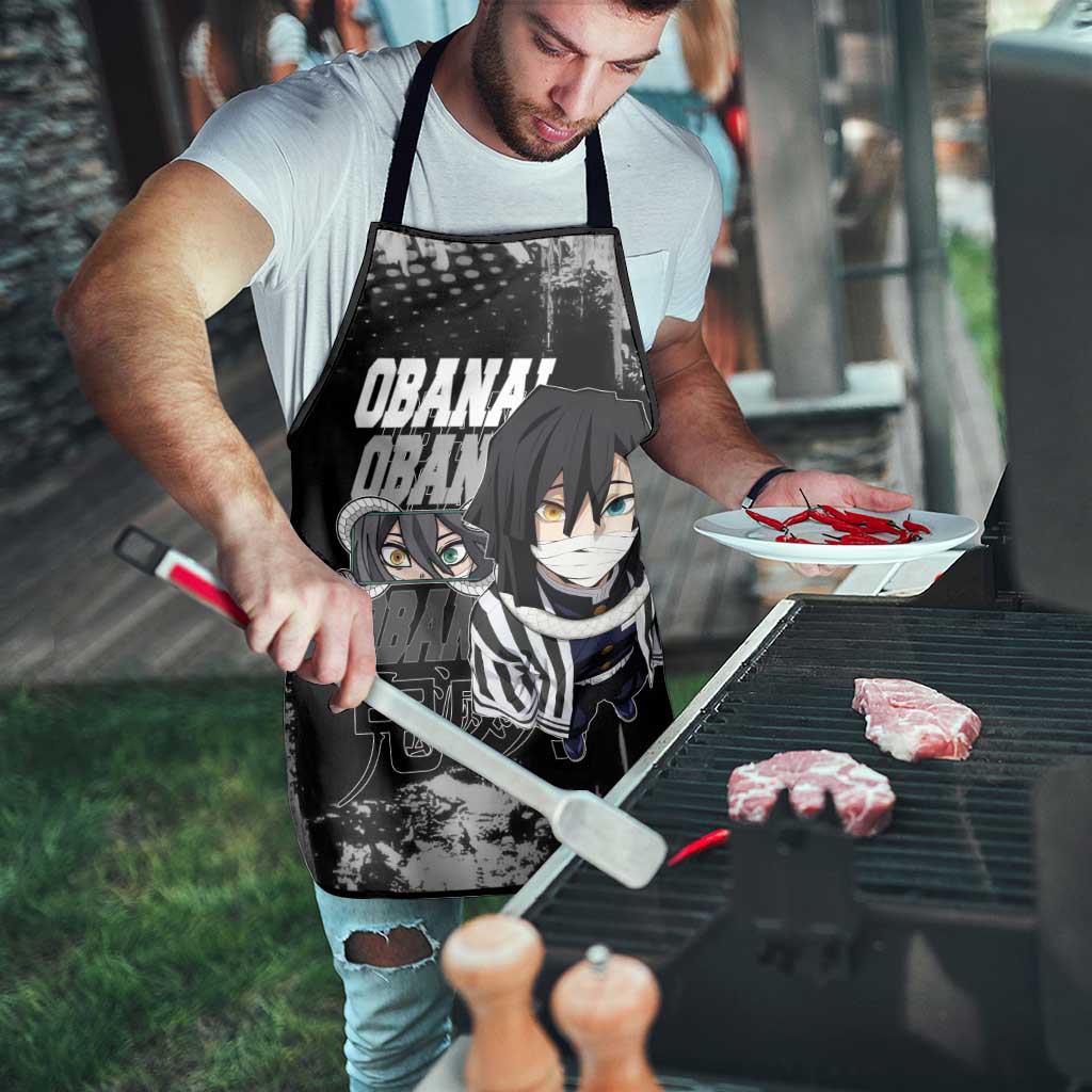 Obanai Iguro Demon Slayer Monochrome Apron Design with Snake and Grunge Texture - The Mazicc