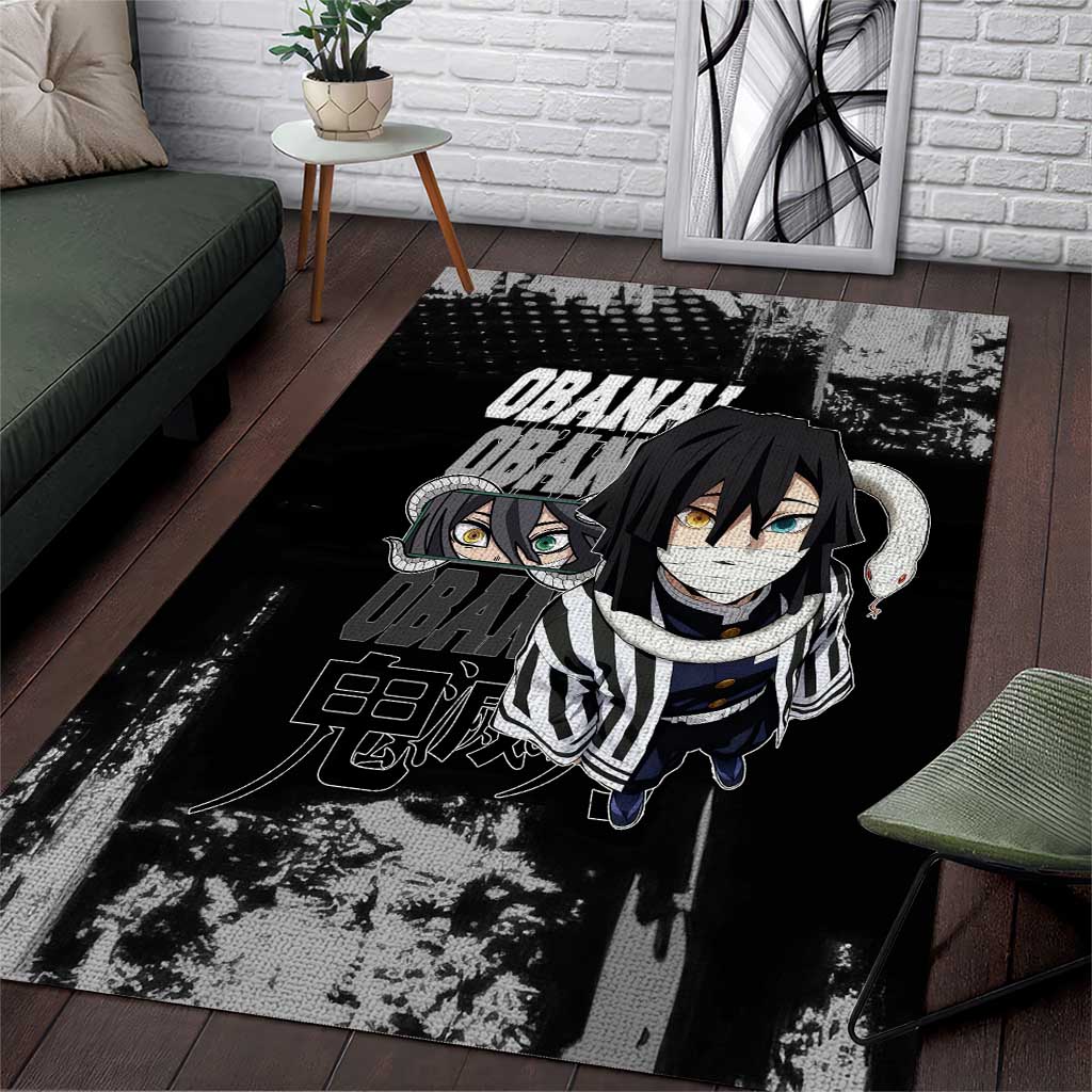 Obanai Iguro Demon Slayer Monochrome Area Rug Design with Snake and Grunge Texture - The Mazicc