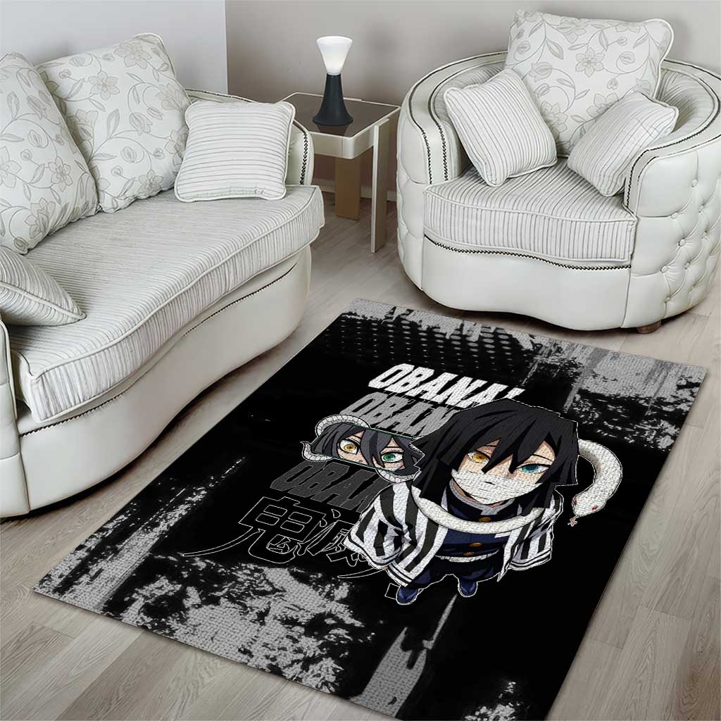 Obanai Iguro Demon Slayer Monochrome Area Rug Design with Snake and Grunge Texture - The Mazicc