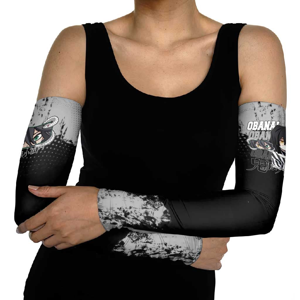 Obanai Iguro Demon Slayer Monochrome Arm Sleeves Design with Snake and Grunge Texture - The Mazicc