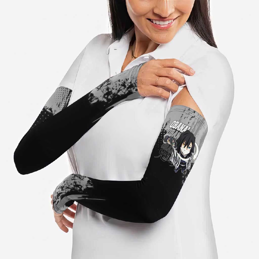 Obanai Iguro Demon Slayer Monochrome Arm Sleeves Design with Snake and Grunge Texture - The Mazicc