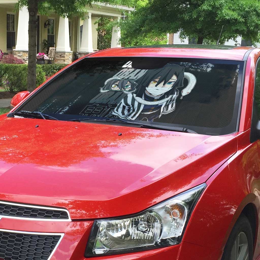 Obanai Iguro Demon Slayer Monochrome Auto Sun Shade Design with Snake and Grunge Texture - The Mazicc