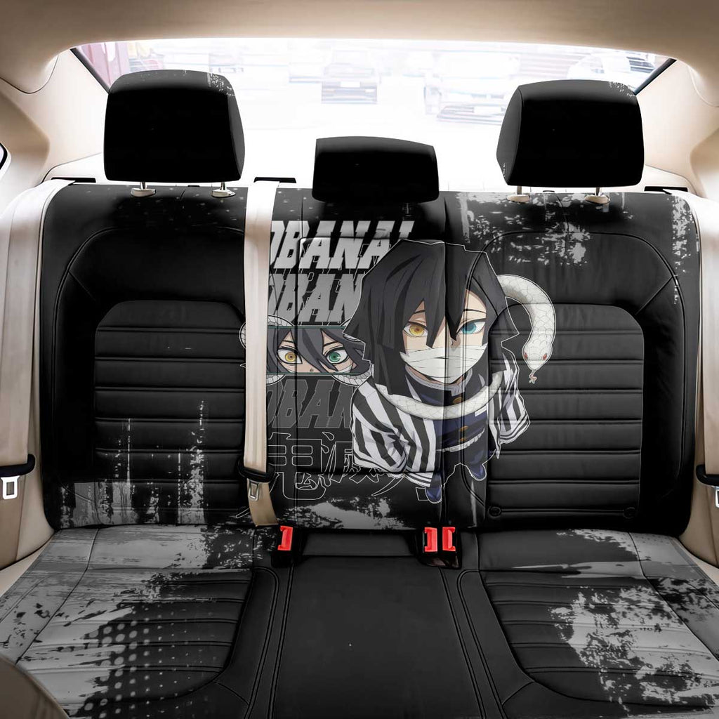Obanai Iguro Demon Slayer Monochrome Back Car Seat Cover Design with Snake and Grunge Texture - The Mazicc