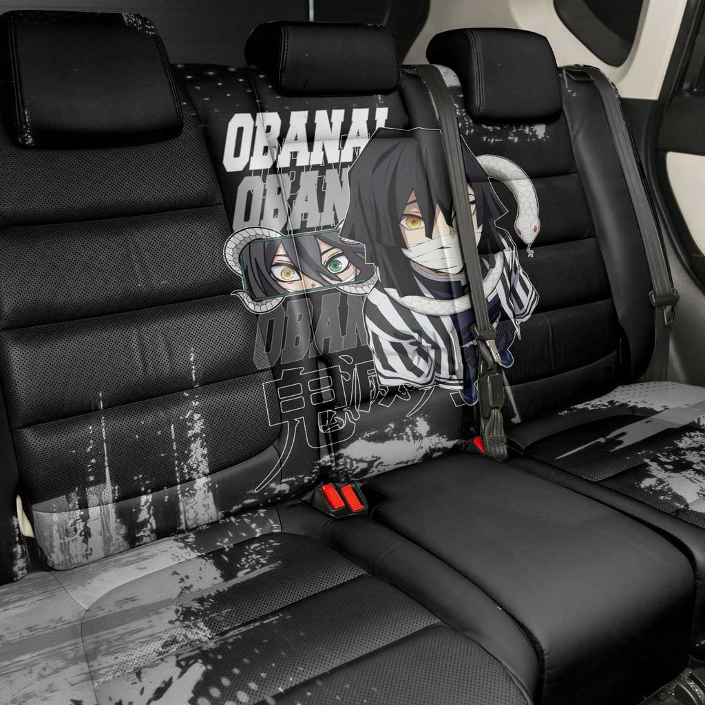 Obanai Iguro Demon Slayer Monochrome Back Car Seat Cover Design with Snake and Grunge Texture - The Mazicc