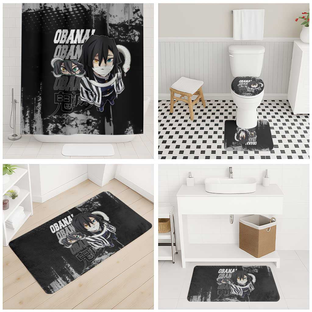 Obanai Iguro Demon Slayer Monochrome Bathroom Set Design with Snake and Grunge Texture - The Mazicc