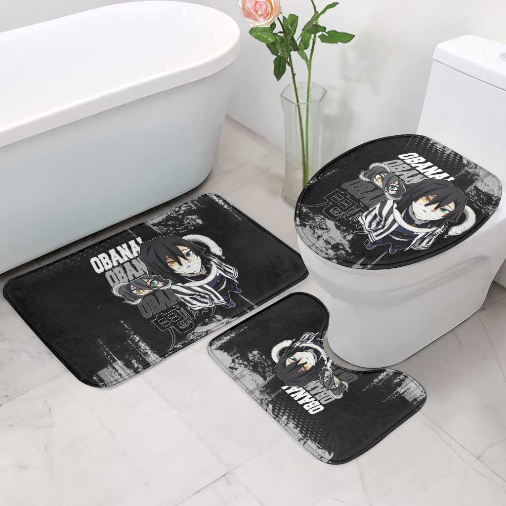 Obanai Iguro Demon Slayer Monochrome Bathroom Set Design with Snake and Grunge Texture - The Mazicc