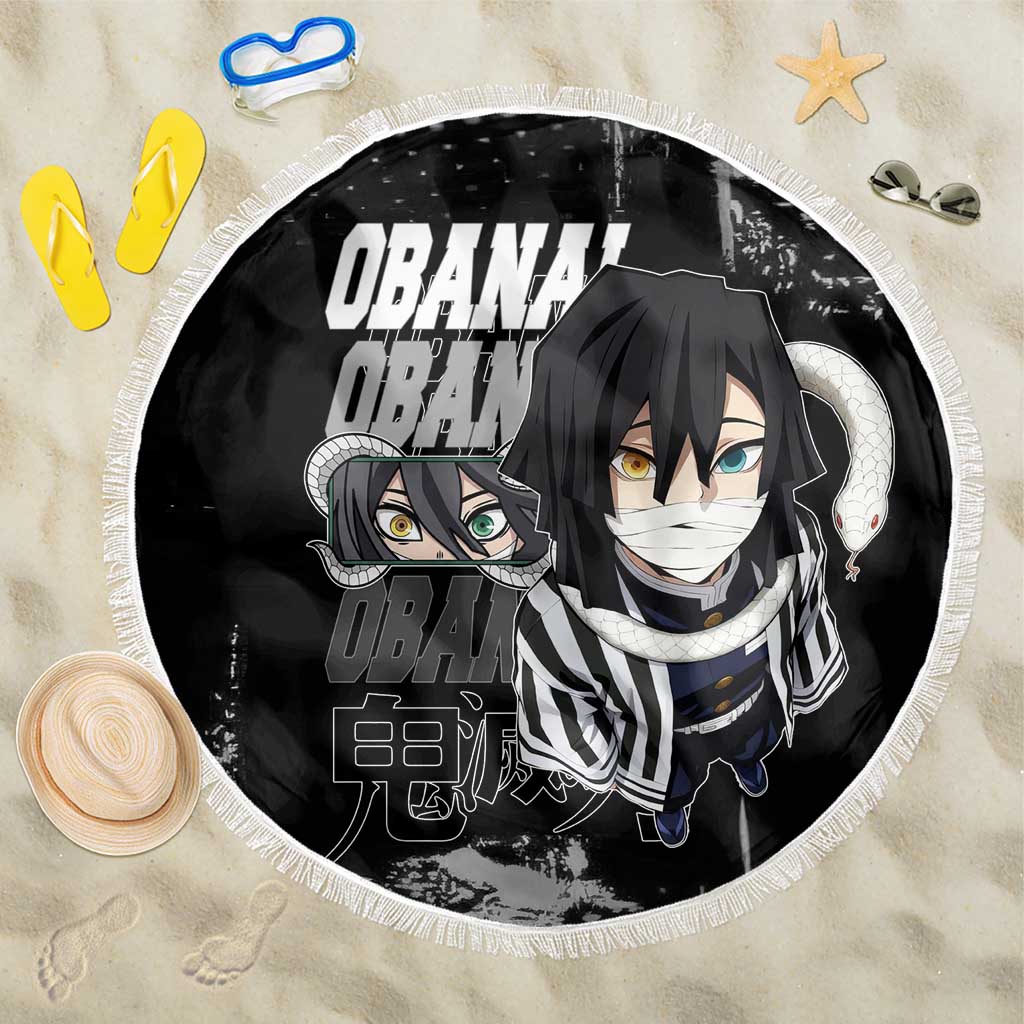 Obanai Iguro Demon Slayer Monochrome Beach Blanket Design with Snake and Grunge Texture - The Mazicc