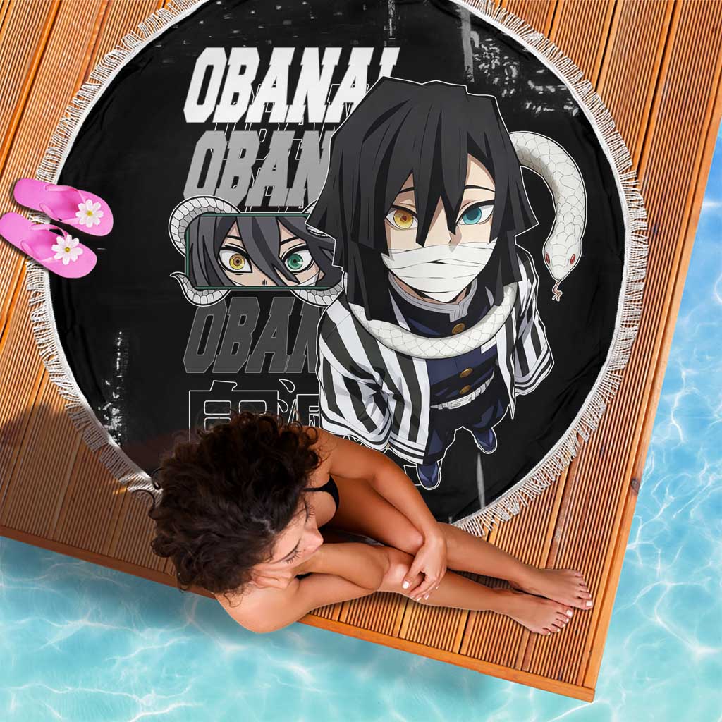 Obanai Iguro Demon Slayer Monochrome Beach Blanket Design with Snake and Grunge Texture - The Mazicc
