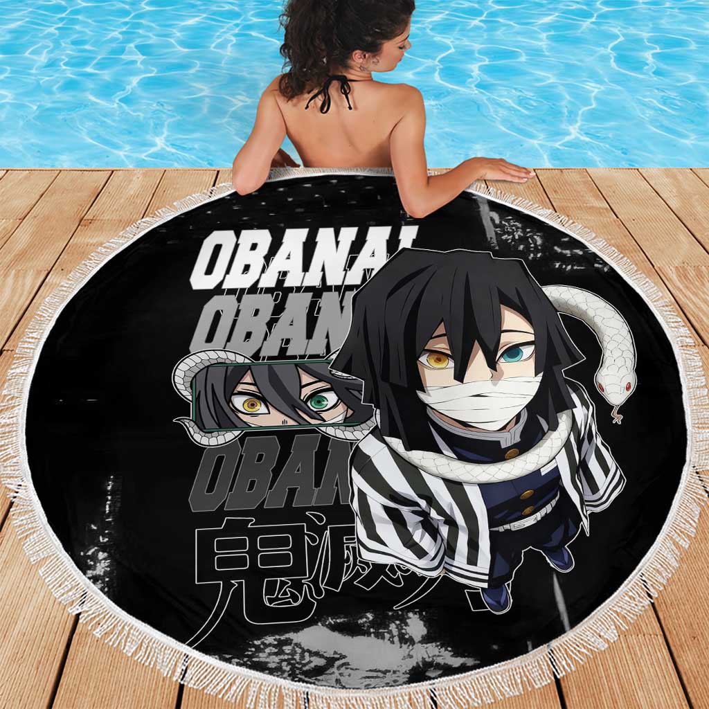 Obanai Iguro Demon Slayer Monochrome Beach Blanket Design with Snake and Grunge Texture - The Mazicc