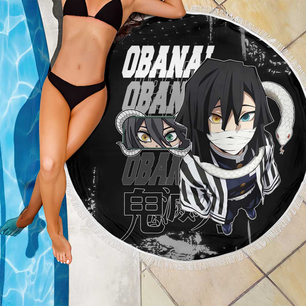 Obanai Iguro Demon Slayer Monochrome Beach Blanket Design with Snake and Grunge Texture - The Mazicc
