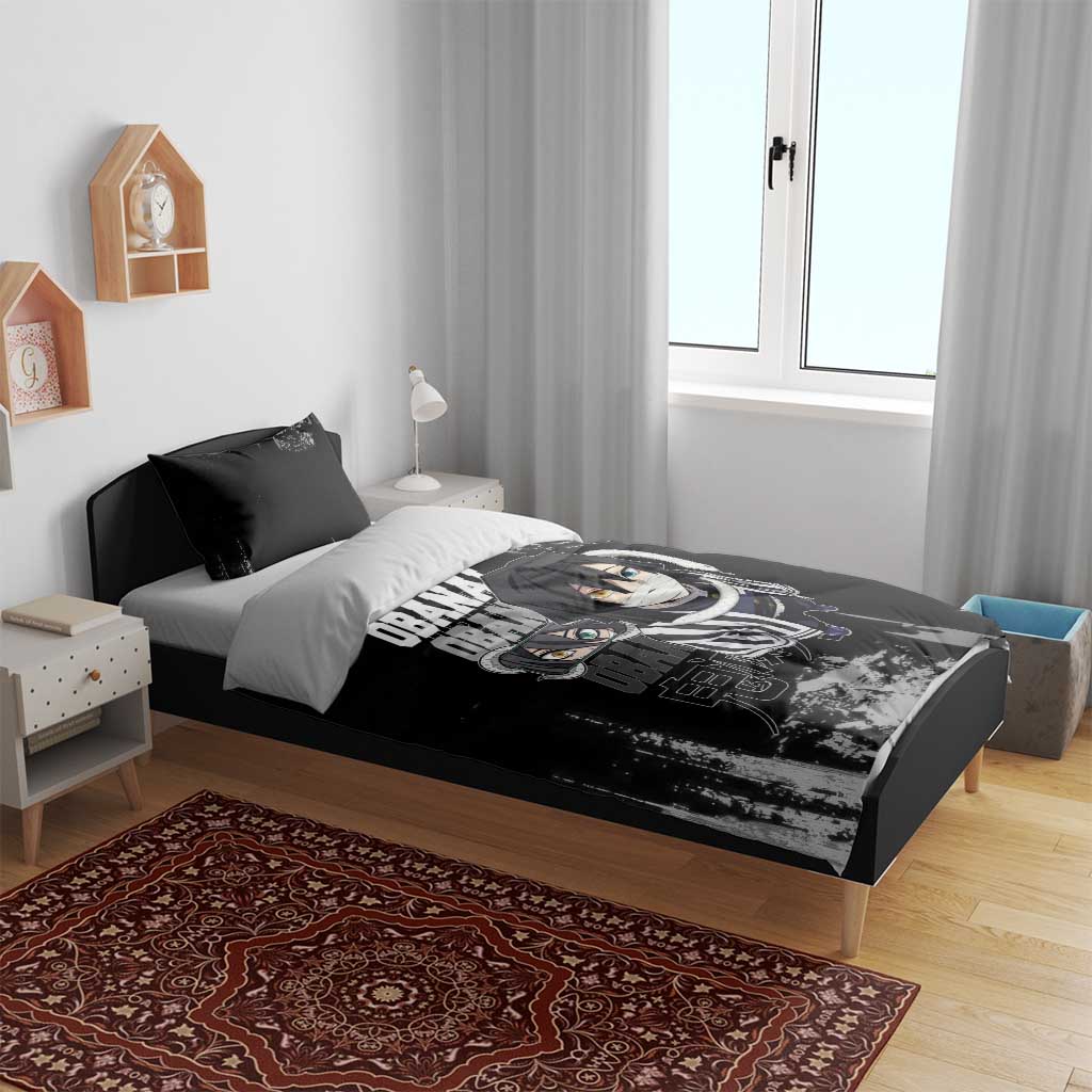 Obanai Iguro Demon Slayer Monochrome Bedding Set Design with Snake and Grunge Texture - The Mazicc
