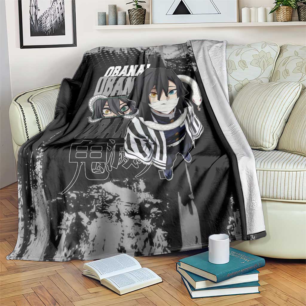 Obanai Iguro Demon Slayer Monochrome Blanket Design with Snake and Grunge Texture - The Mazicc