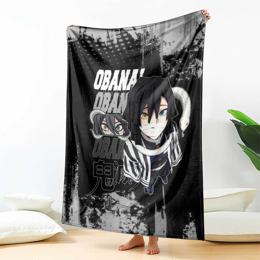 Obanai Iguro Demon Slayer Monochrome Blanket Design with Snake and Grunge Texture - The Mazicc