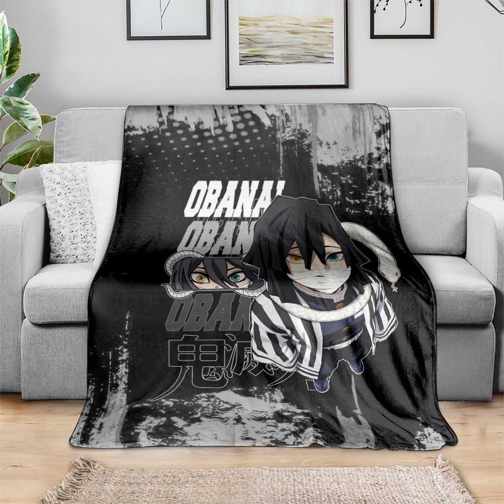 Obanai Iguro Demon Slayer Monochrome Blanket Design with Snake and Grunge Texture - The Mazicc