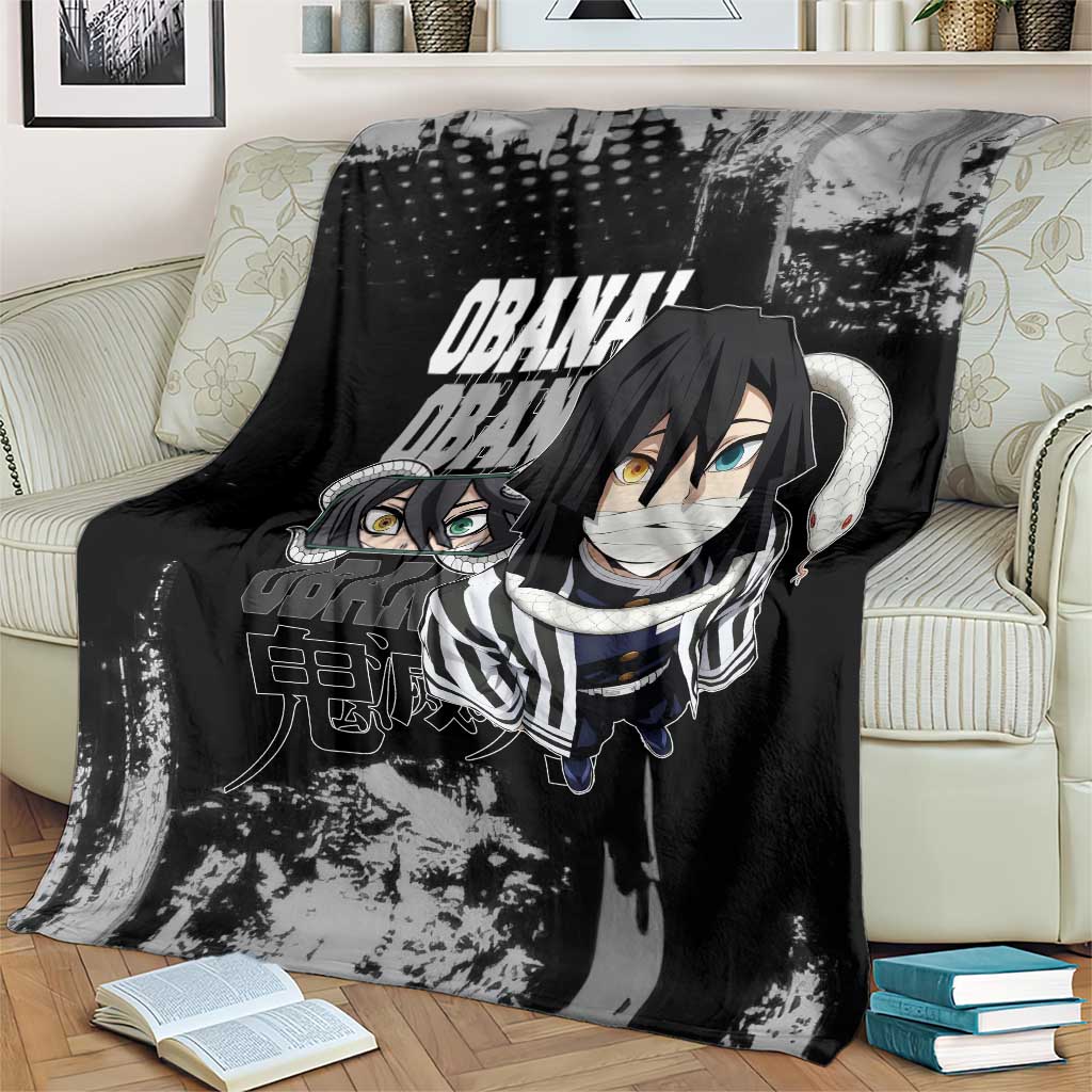 Obanai Iguro Demon Slayer Monochrome Blanket Design with Snake and Grunge Texture - The Mazicc