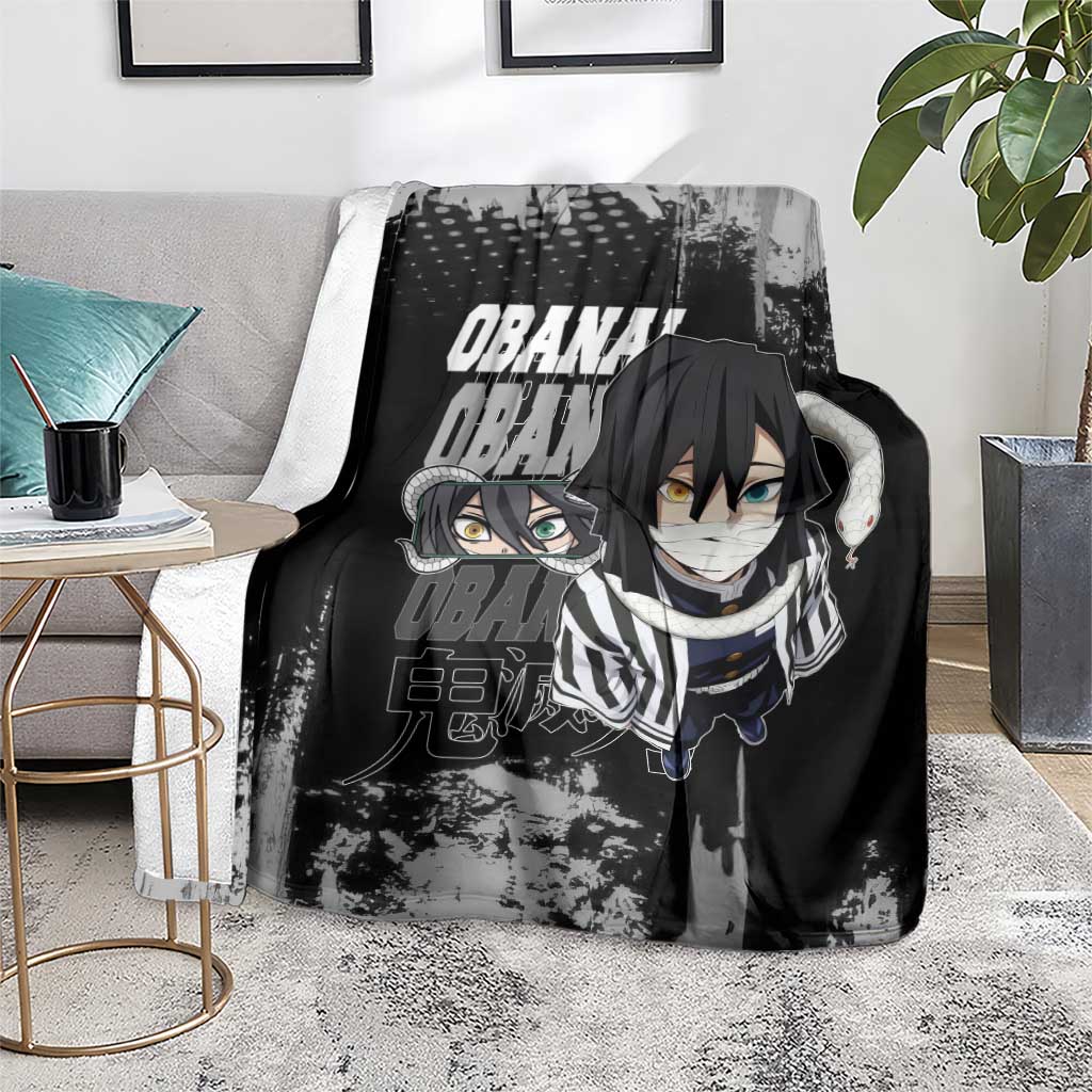Obanai Iguro Demon Slayer Monochrome Blanket Design with Snake and Grunge Texture - The Mazicc