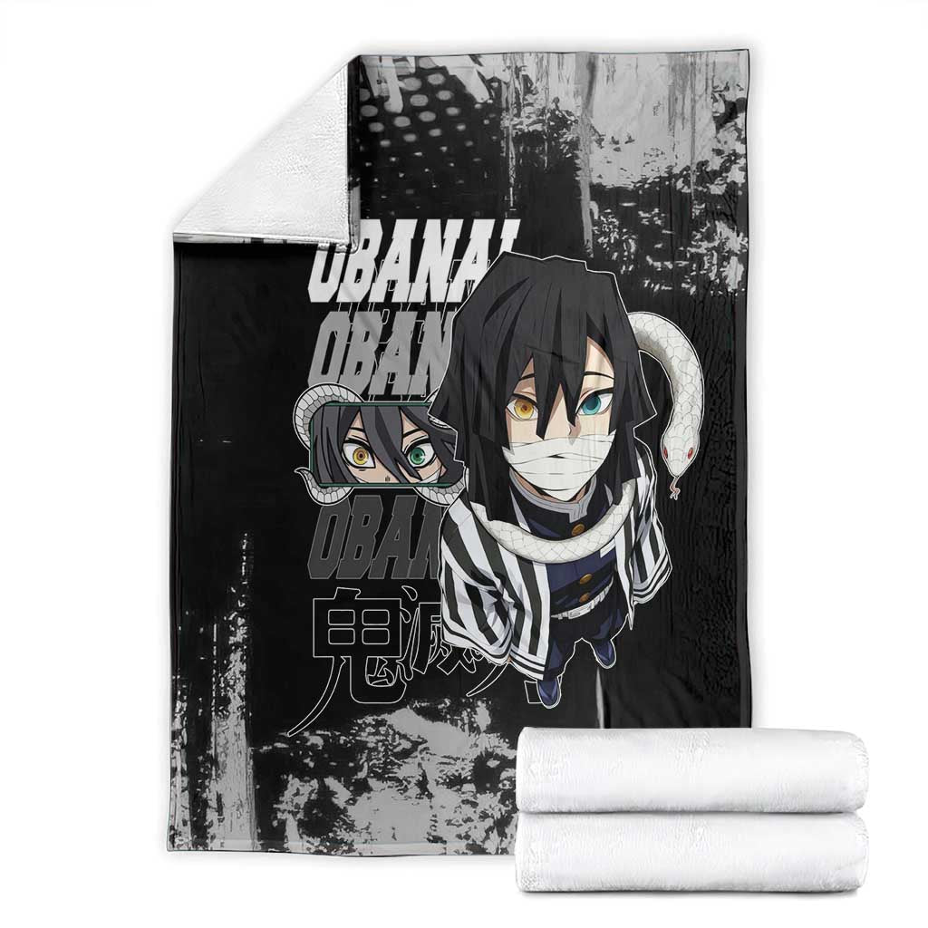 Obanai Iguro Demon Slayer Monochrome Blanket Design with Snake and Grunge Texture - The Mazicc
