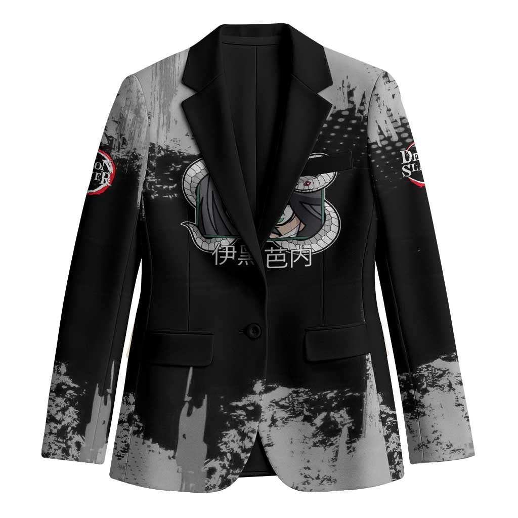 Obanai Iguro Demon Slayer Monochrome Blazer Design with Snake and Grunge Texture - The Mazicc