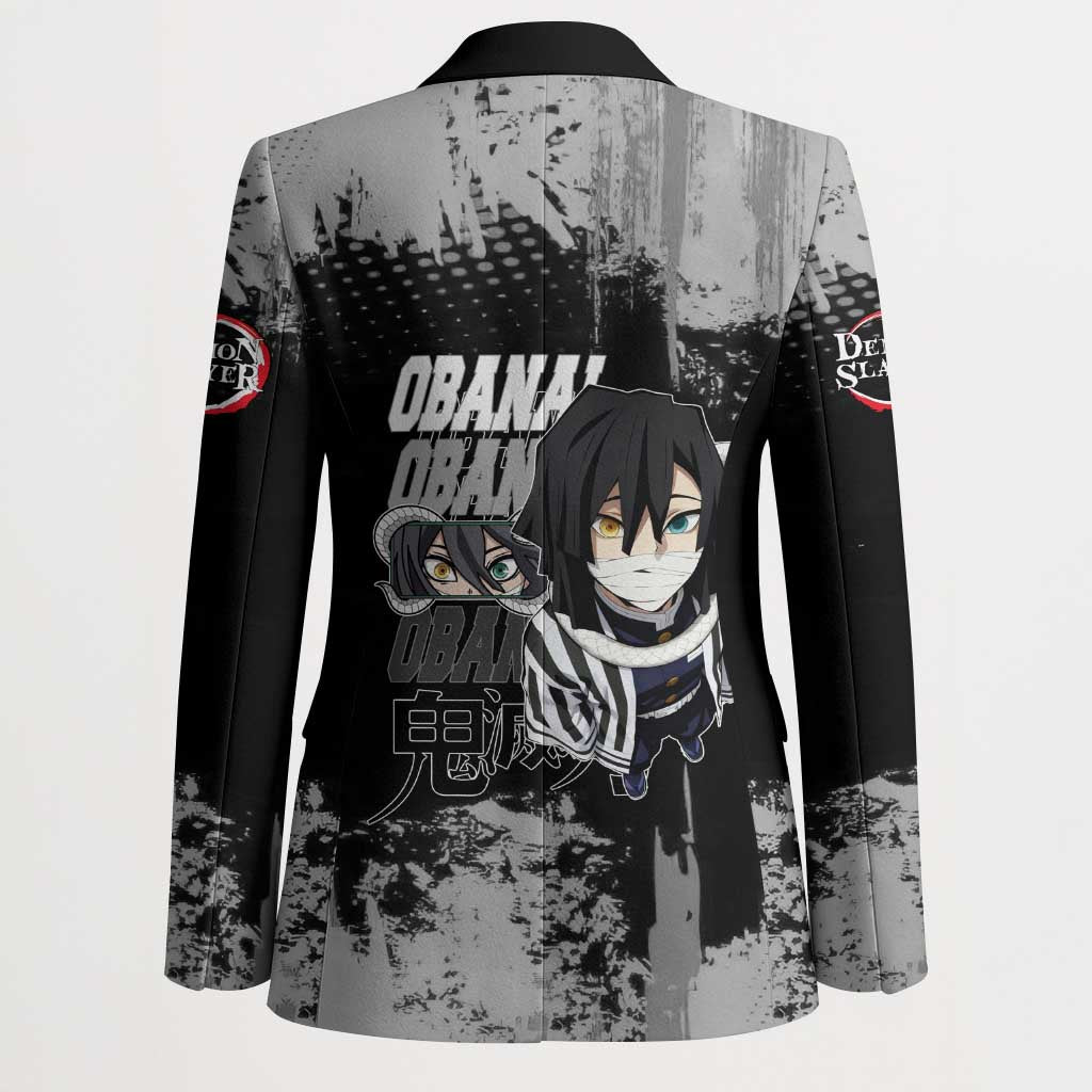 Obanai Iguro Demon Slayer Monochrome Blazer Design with Snake and Grunge Texture - The Mazicc