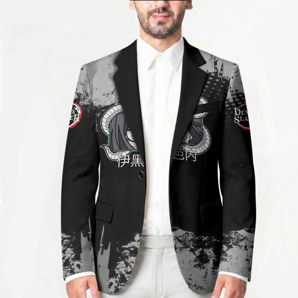 Obanai Iguro Demon Slayer Monochrome Blazer Design with Snake and Grunge Texture - The Mazicc