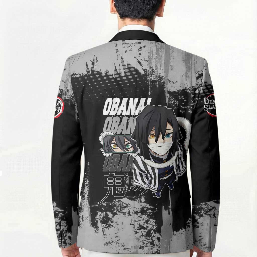 Obanai Iguro Demon Slayer Monochrome Blazer Design with Snake and Grunge Texture - The Mazicc