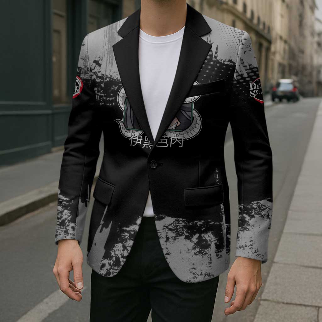 Obanai Iguro Demon Slayer Monochrome Blazer Design with Snake and Grunge Texture - The Mazicc